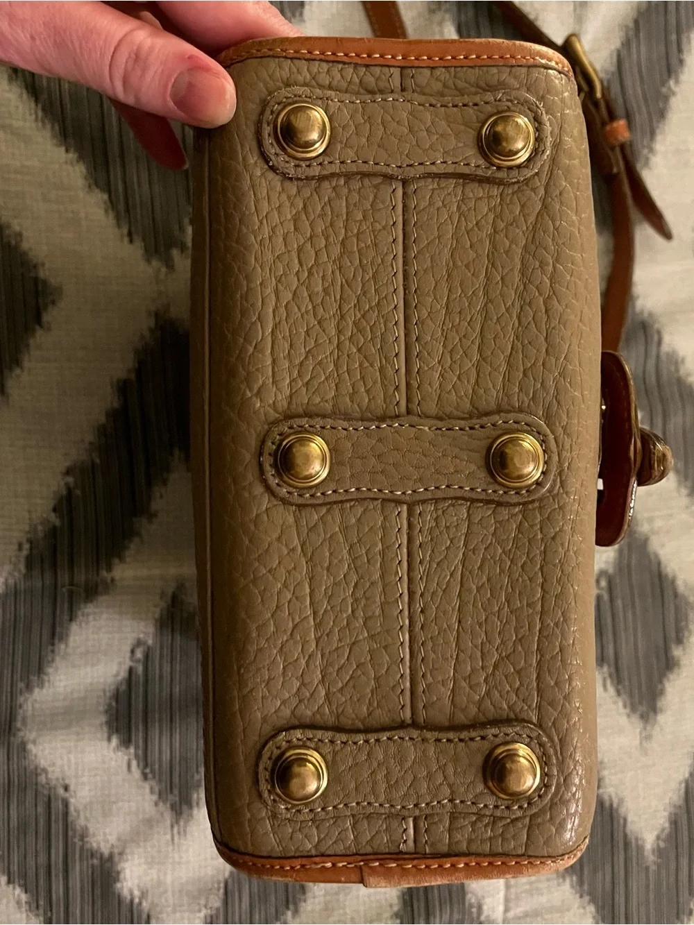 Vintage Dooney & Bourke Pebbled Leather Crossbody Bag in Taupe and Brown - Picture 6 of 10